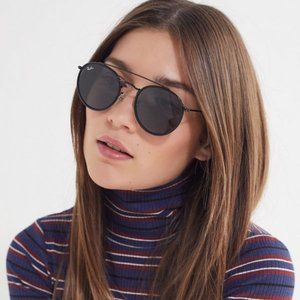 Stylish Black Double Ridged Round Ray-Bans